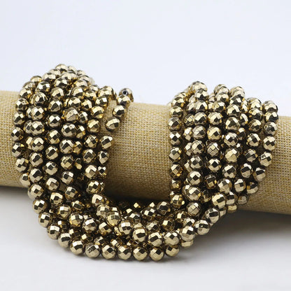 Messing Farbe Hämatit Naturstein Facettierte Runde Lose Perlen Für Schmuck Machen DIY Armband Halskette 15'' Strang 2/3/4/6/8/10mm