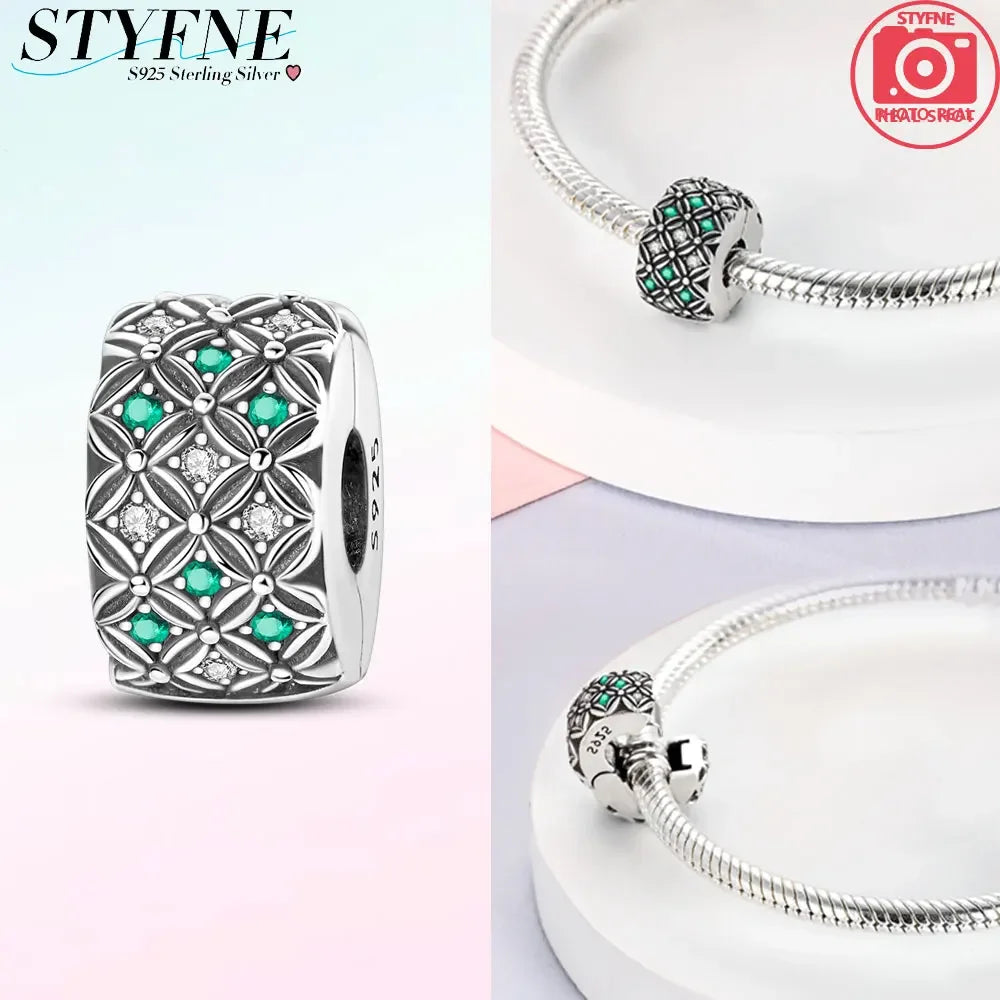 925er Silber eingelegte Zirkoniumblumen, vierblättriges Kleeblatt, Federn, Liebesbox-Clip, Charms, Abstandsperlen, passend für Armbänder, DIY-Schmuckmarkierung