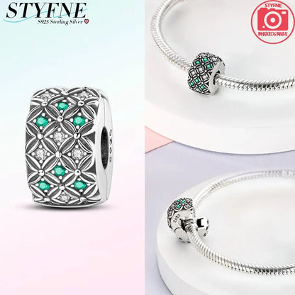 925er Silber eingelegte Zirkoniumblumen, vierblättriges Kleeblatt, Federn, Liebesbox-Clip, Charms, Abstandsperlen, passend für Armbänder, DIY-Schmuckmarkierung