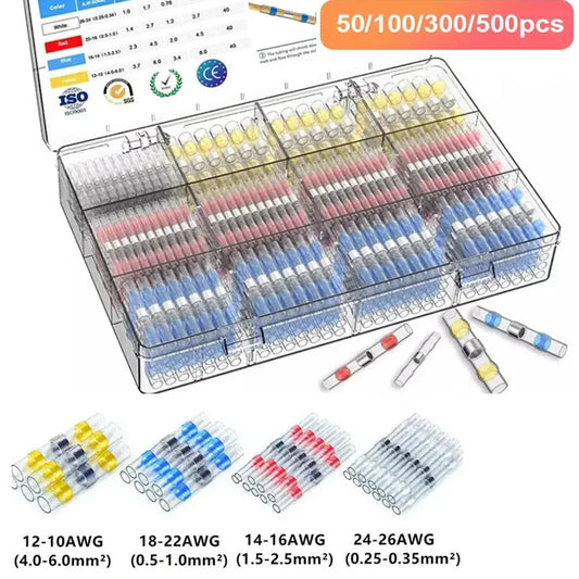50-500 stücke Gemischte Schrumpf Verbinden Terminals Wasserdichte Solder Hülse Rohr Elektrische Draht Isolierte Splice Anschlüsse Kit