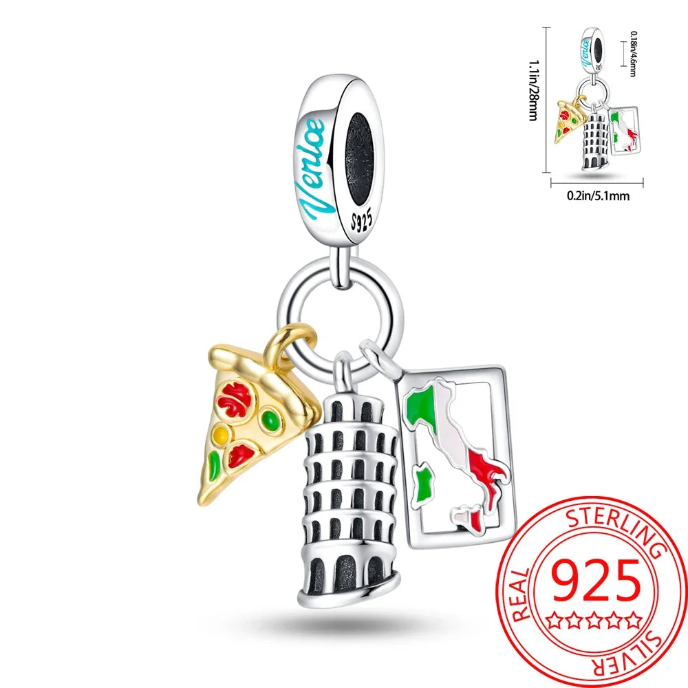 Kreativer Doppel-Charm aus 925er-Sterlingsilber, Eiffelturm, goldenes Herz, passend für DLY-Armbänder, Halsketten, Damen-Dating-Schmuck-Accessoires