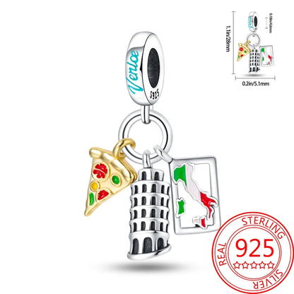 Kreativer Doppel-Charm aus 925er-Sterlingsilber, Eiffelturm, goldenes Herz, passend für DLY-Armbänder, Halsketten, Damen-Dating-Schmuck-Accessoires