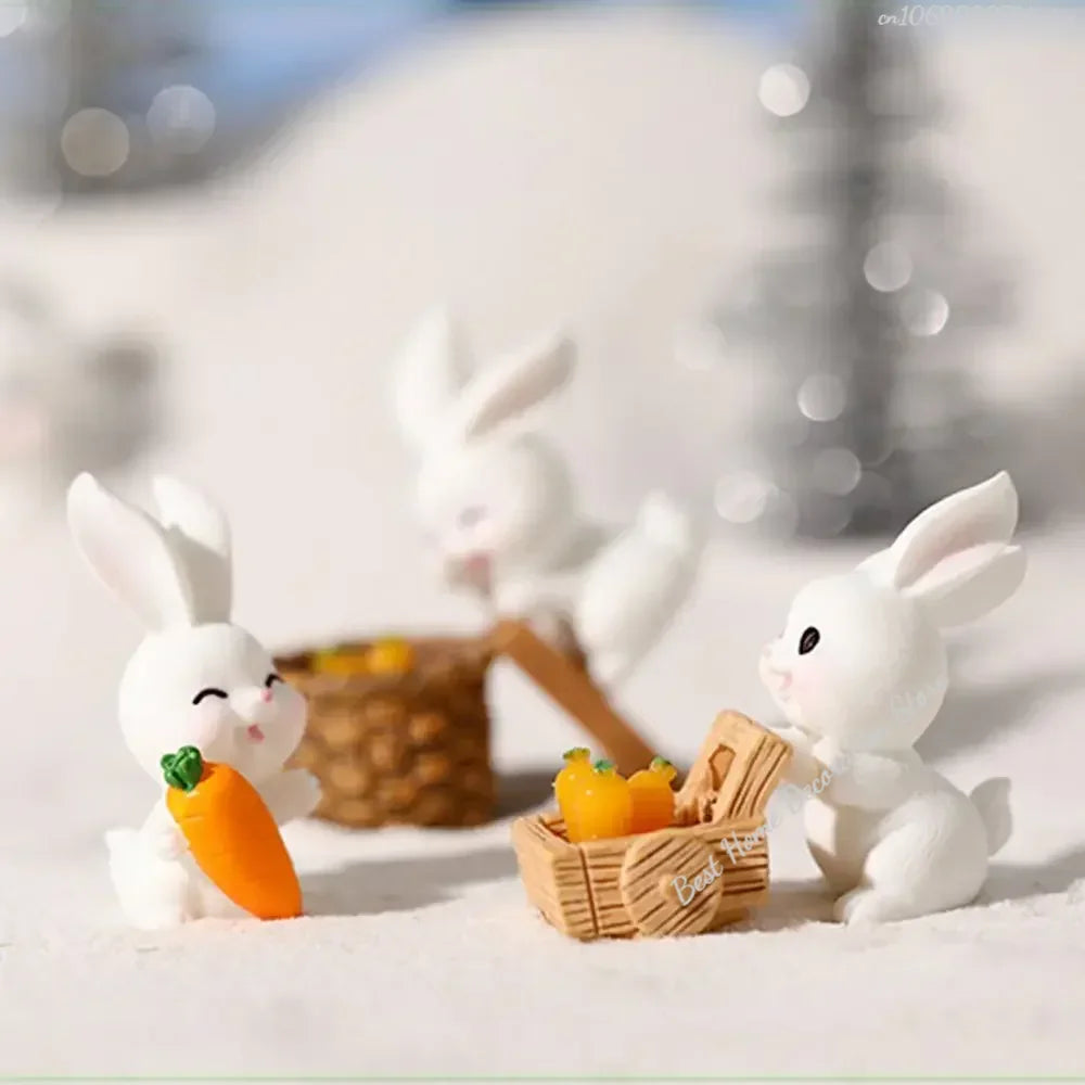 Figuren Miniatur Niedlicher Schneemann Hase Weihnachtskaninchen Mikrolandschaft Ornament Schreibtischzubehör Feengarten Heimdekoration