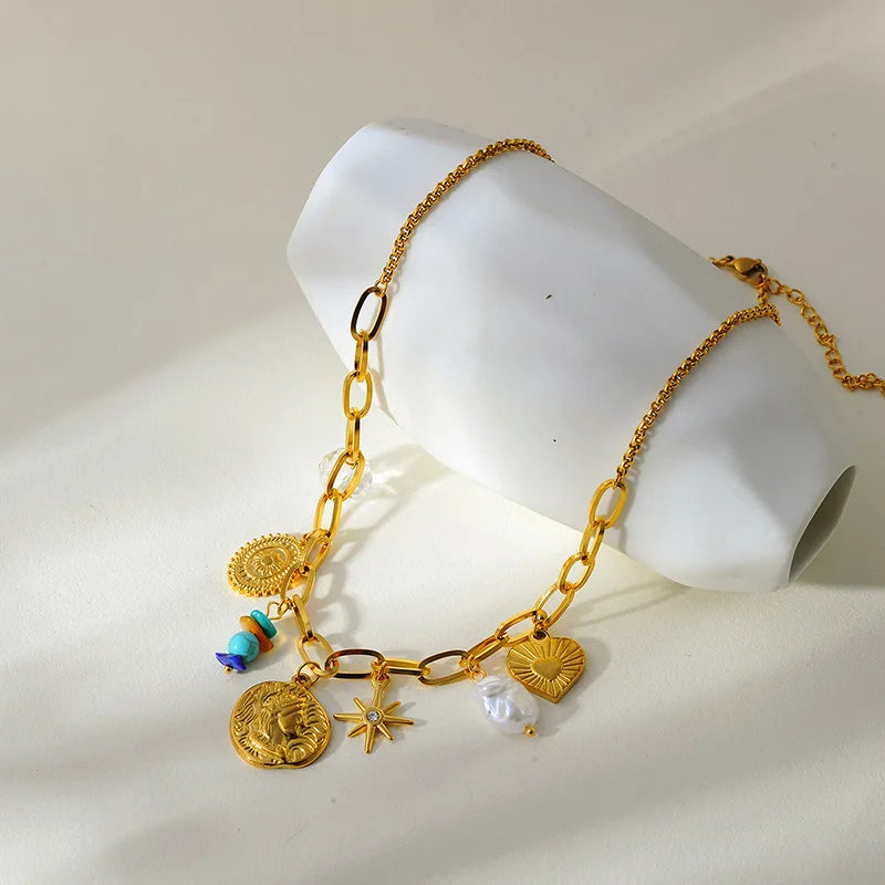 EILIECK 316L Edelstahl Sonne Herz Blume Anhänger Halskette 18K vergoldet Zubehör Charme handgemachten Schmuck für Frauen Mädchen