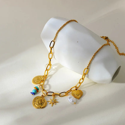 EILIECK 316L Edelstahl Sonne Herz Blume Anhänger Halskette 18K vergoldet Zubehör Charme handgemachten Schmuck für Frauen Mädchen