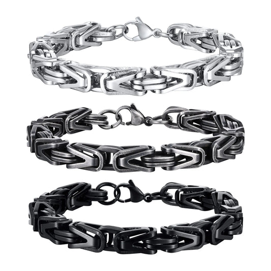 Klobige byzantinische Kettenarmbänder für Männer und Jungen, V-förmiges Edelstahl-Kettenglied-Armband, Vintage-Schmuck, Accessoires, Herrengeschenke