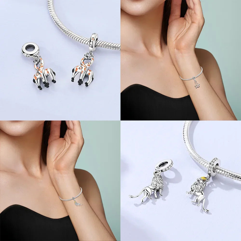 Exquisite Charms aus 925er Silber, Sika-Hirsch, Elch, Leopard, Löwe, Affe, Perlen, passend für Original-Charm-Armbänder, Mode-Anhänger, Geschenk