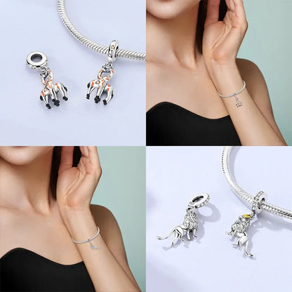 Exquisite Charms aus 925er Silber, Sika-Hirsch, Elch, Leopard, Löwe, Affe, Perlen, passend für Original-Charm-Armbänder, Mode-Anhänger, Geschenk