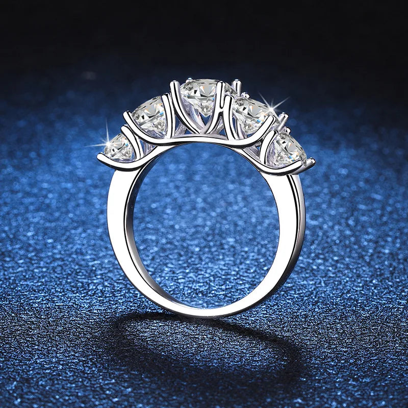 JOIAS HOME 18 Karat vergoldet 3,6 CT Alle Moissanit Ringe für Frauen 5 Steine funkelnder Diamant Ehering S925 Sterling Silber Schmuck