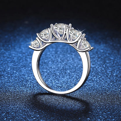JOIAS HOME 18 Karat vergoldet 3,6 CT Alle Moissanit Ringe für Frauen 5 Steine funkelnder Diamant Ehering S925 Sterling Silber Schmuck