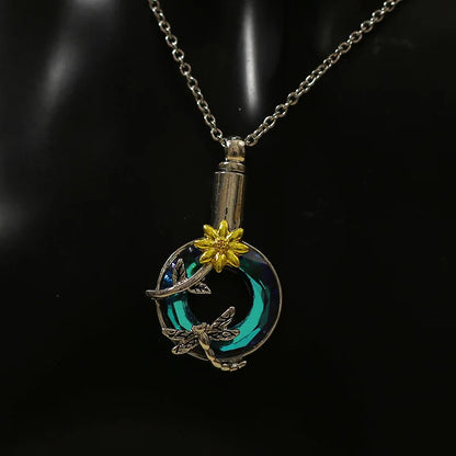 Urnen-Anhänger-Halskette, Libellen-Sonnenblumen-Gedenkschmuck für Asche, Andenken für Liebste und Haustiere