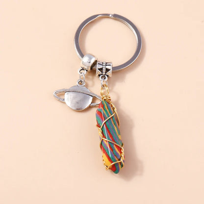 Nette Natürliche Stein Keychians Retro Silber Farbe Legierung Sonne Charms Schlüsselanhänger Frauen Männer Handtasche Anhänger Schlüssel Ketten DIY Zubehör