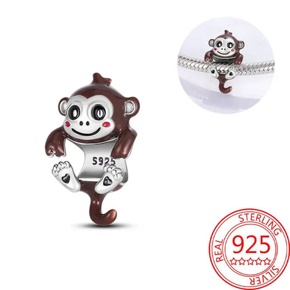 Exquisiter kleiner Affe aus 925er-Sterlingsilber, umarmender roter Herz-Anhänger, passend für Armbänder, Halsketten, Party-Paarung mit handgefertigten Geschenken