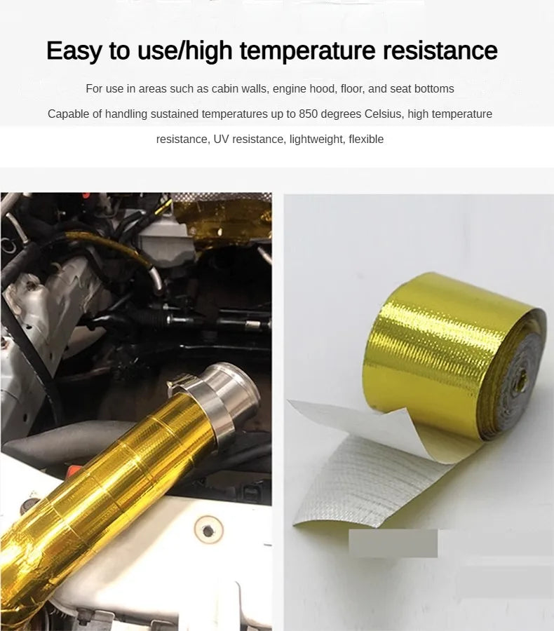 Gold 2-Zoll-Auto-Ansaugsystem, Aluminiumfolie, mit Baumwolle umwickeltes Tuch, reflektierende Thermobarriere, selbstklebende goldene Isolierung aus Baumwolle