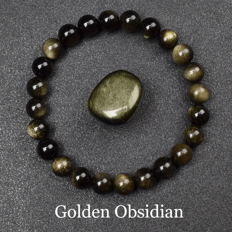 Natürliche Goldene Obsidian Stein Perlen Armband Männer Frauen Goldene Licht Regenbogen Obsidian Rohstein Runde Perle Natürliche Energie Schmuck