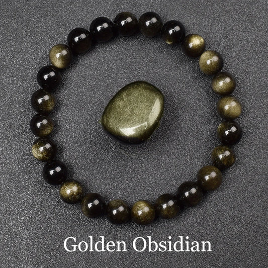 Natürliche Goldene Obsidian Stein Perlen Armband Männer Frauen Goldene Licht Regenbogen Obsidian Rohstein Runde Perle Natürliche Energie Schmuck
