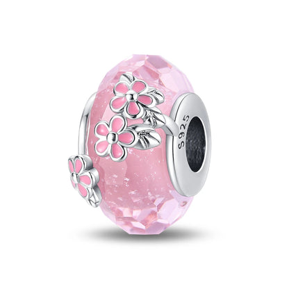 Sakura-Glas-Charm-Anhänger aus 925er-Sterlingsilber mit Zirkonia, passend für DIY-Armbänder, Halsketten, Geschenk für Sie, Colgante Plata