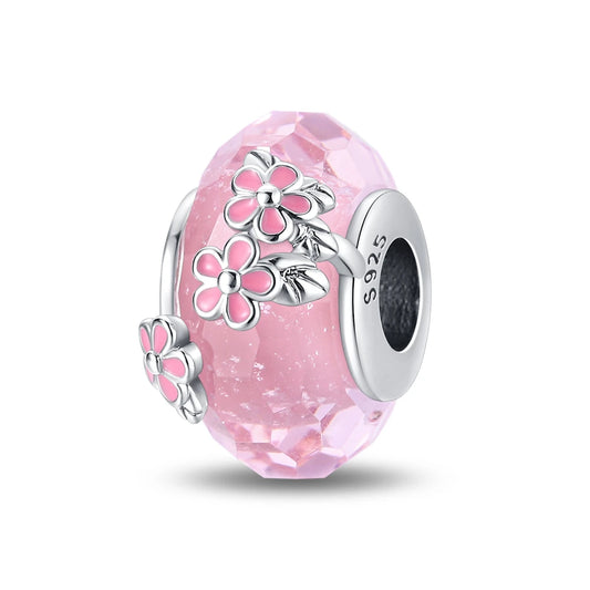 Sakura-Glas-Charm-Anhänger aus 925er-Sterlingsilber mit Zirkonia, passend für DIY-Armbänder, Halsketten, Geschenk für Sie, Colgante Plata
