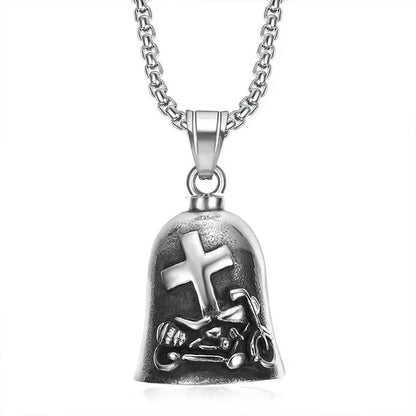 Vintage Christian Jesus Kreuz Glocke Anhänger Motorrad Glocke Halskette Punk Biker Religiöser Exorzist Glücksschmuck für Herren