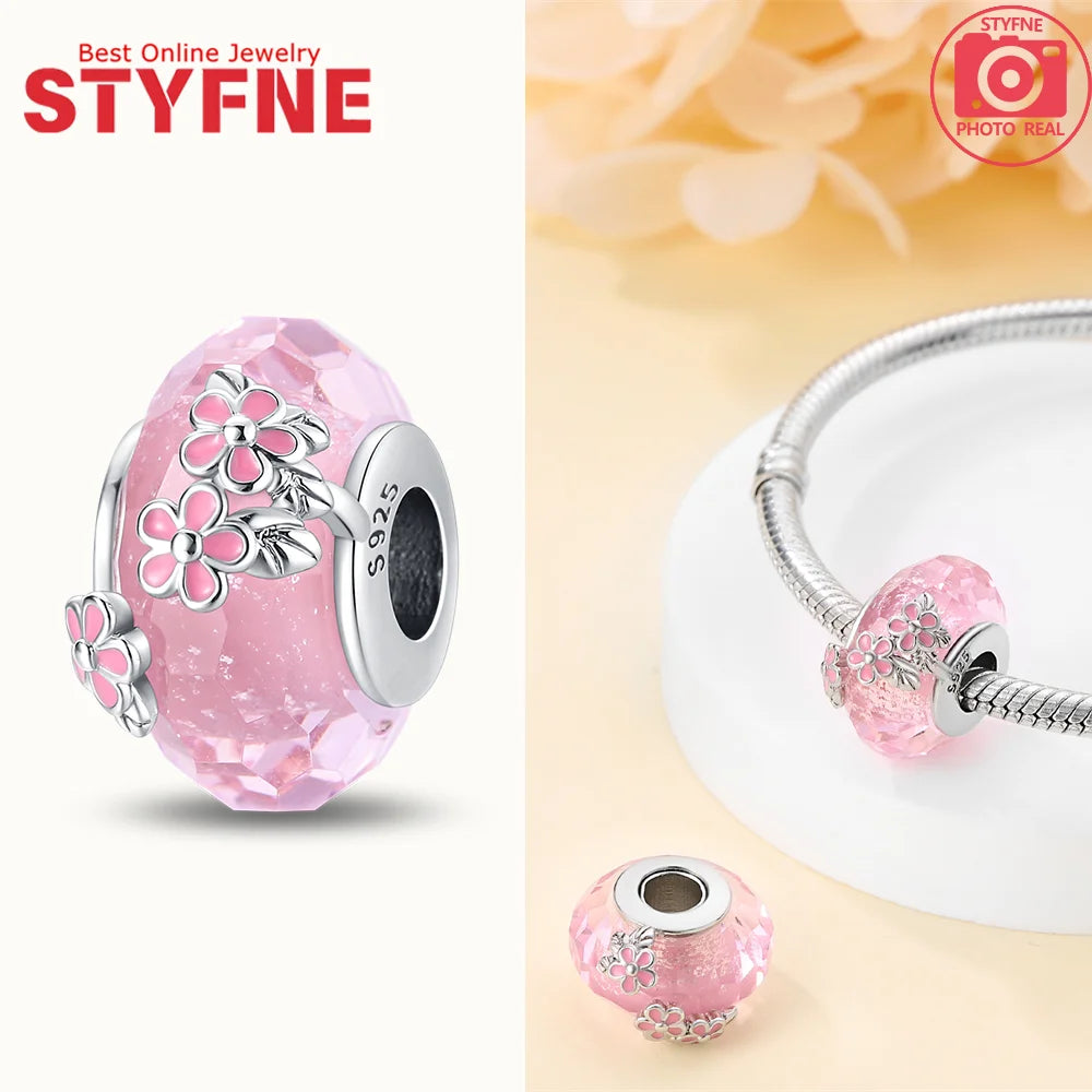 Echtes Sterlingsilber 925, Blumen-Charms, Glas, neue Original-Perle, bunt, Murano, passend für Original-Armbänder, DIY für Frauen, Schmuck, Geschenke
