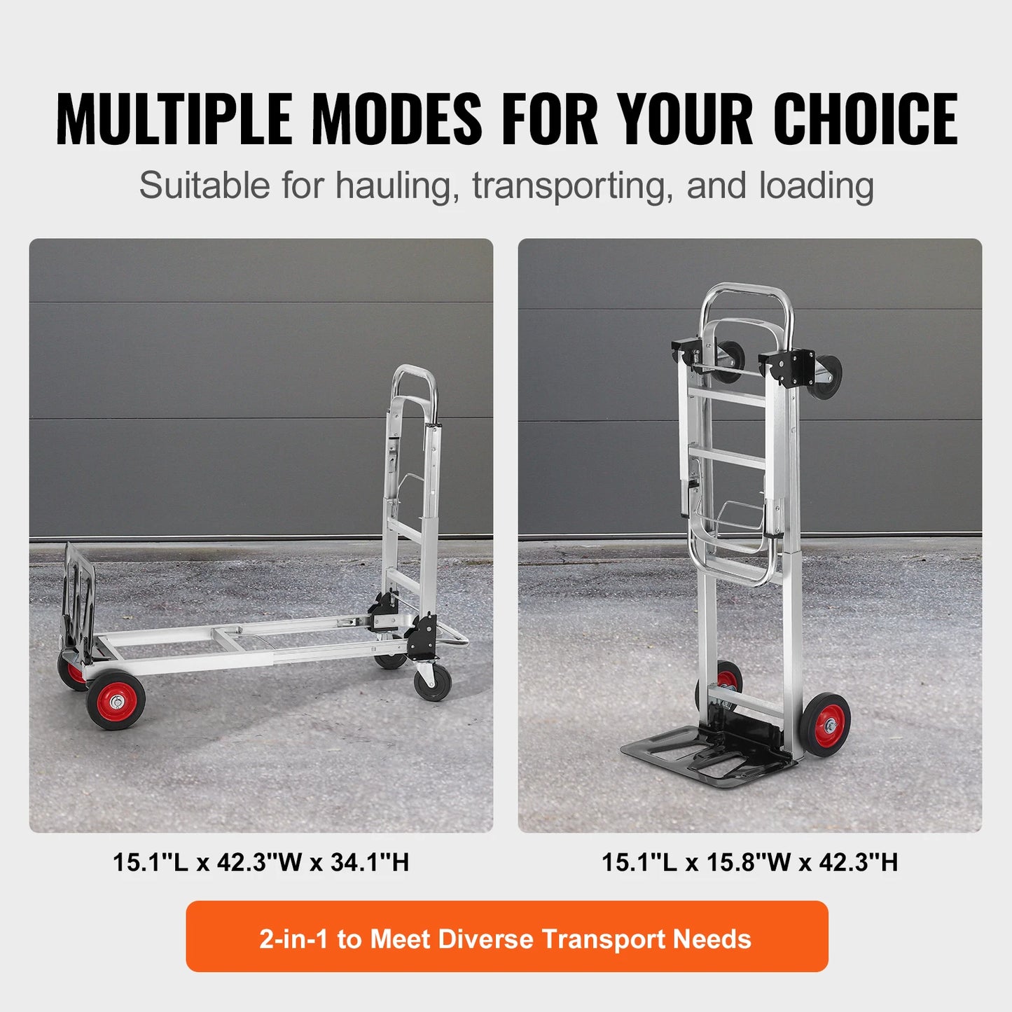 VEVOR 2-in-1 Sackkarre Klappbar 113/181kg Tragfähigkeit Transportkarre Aluminiumlegierung & Kohlenstoffstahl Sackkarre ⇋ Plattformwagen Trolley für Lade- & Transportaufgaben im Innen- & Außenbereich