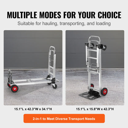 VEVOR 2-in-1 Sackkarre Klappbar 113/181kg Tragfähigkeit Transportkarre Aluminiumlegierung & Kohlenstoffstahl Sackkarre ⇋ Plattformwagen Trolley für Lade- & Transportaufgaben im Innen- & Außenbereich