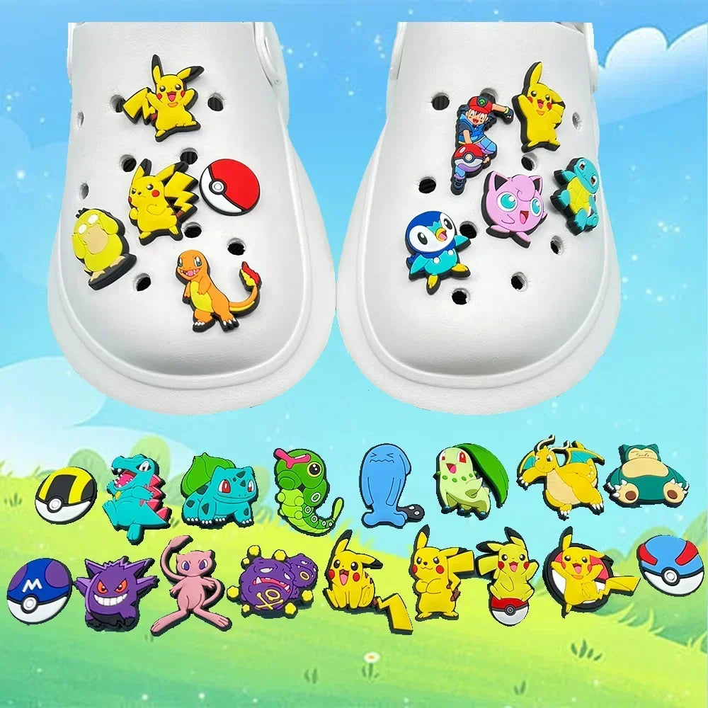 20/27 Stück Pokemon Schuhe Charms für Clogs Sandalen Dekoration PVC Pikachu Cartoon Schuhzubehör Charms für Freunde Geschenke