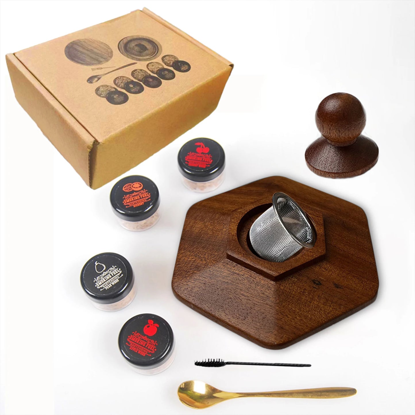 Räucher-Set mit Glasplatte, Cocktail-Räucher-Set mit 4 Holzspäne, Barkeeper-Zubehör für Whisky-Getränke, Raucher-Geschenkset für Männer
