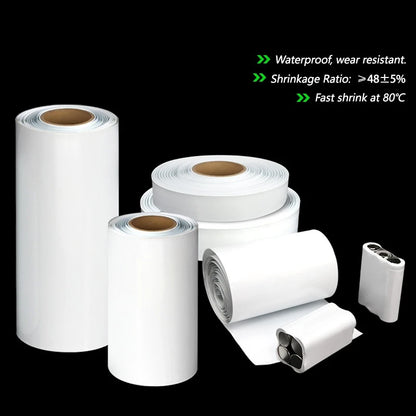 Weißer PVC-Schrumpfschlauch, Breite 17 mm ~ 200 mm, wasserdicht, isoliert, für 18650-Akkupacks, Kabelschutz, Schutzhülle, Folienhülle