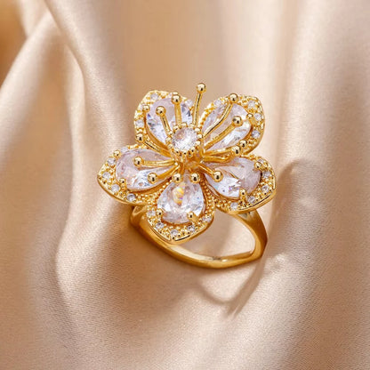 Luxus Edelstahl Ringe Vergoldet Bunte Stein Zirkon Kristall Herz Ring Für Frauen Hochzeit Boho Schmuck Weihnachtsgeschenk