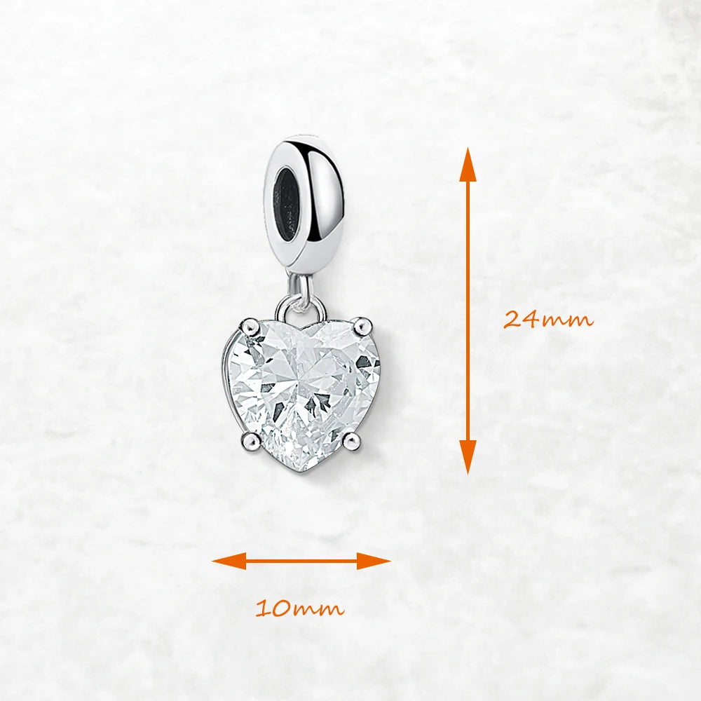 Heißer Modeschmuck, weißer Zirkon-Herz-Anhänger, baumelnder Charme, reines 925er-Sterlingsilber, romantisches Geschenk für Frauen