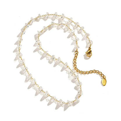 Unregelmäßige transparente Kristallperlen-Halskette für Frauen, Edelstahl-Perlenketten-Halsketten, exquisites Handschmuck-Geschenk