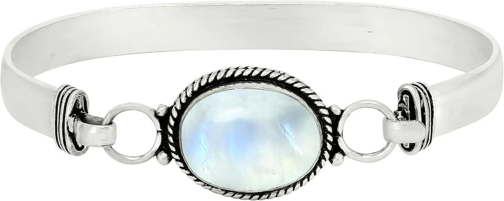 Vintage-Armreif aus 925er Silber, natürlicher ovaler Mondstein, handgefertigter Armreif mit Geburtsstein, Geschenke, edler Schmuck für Damen und Herren