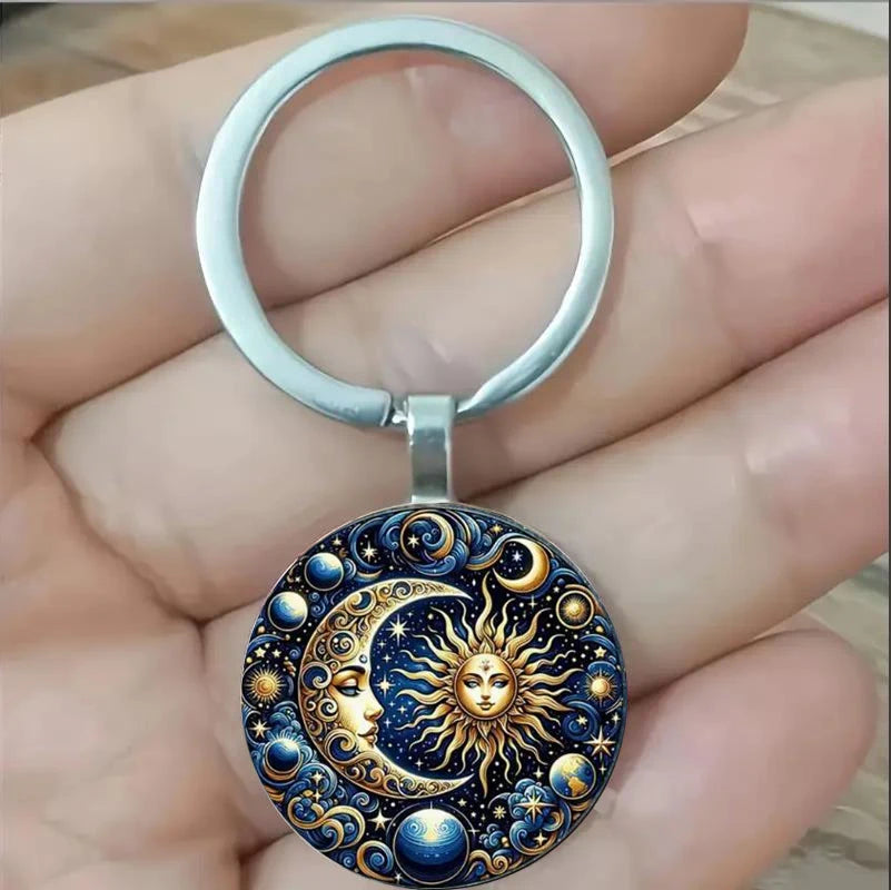 Astronomische Sonne und Vintage-Schlüsselanhänger mit Mondmuster, Taschenzubehör, Autoanhänger, Heimdekoration, Jubiläumsgeschenke, Weihnachtsgeschenke
