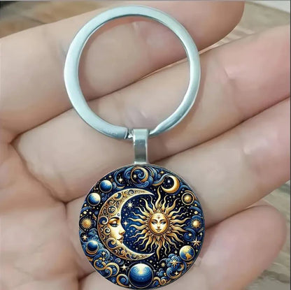 Astronomische Sonne und Vintage-Schlüsselanhänger mit Mondmuster, Taschenzubehör, Autoanhänger, Heimdekoration, Jubiläumsgeschenke, Weihnachtsgeschenke