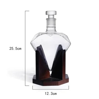 1000 ml Whisky-Dekanter aus Glas, Diamant-Weinflasche mit Holzhalter, luftdichter Stopfen, geeignet für alle Arten von Alkohol, Geschenk