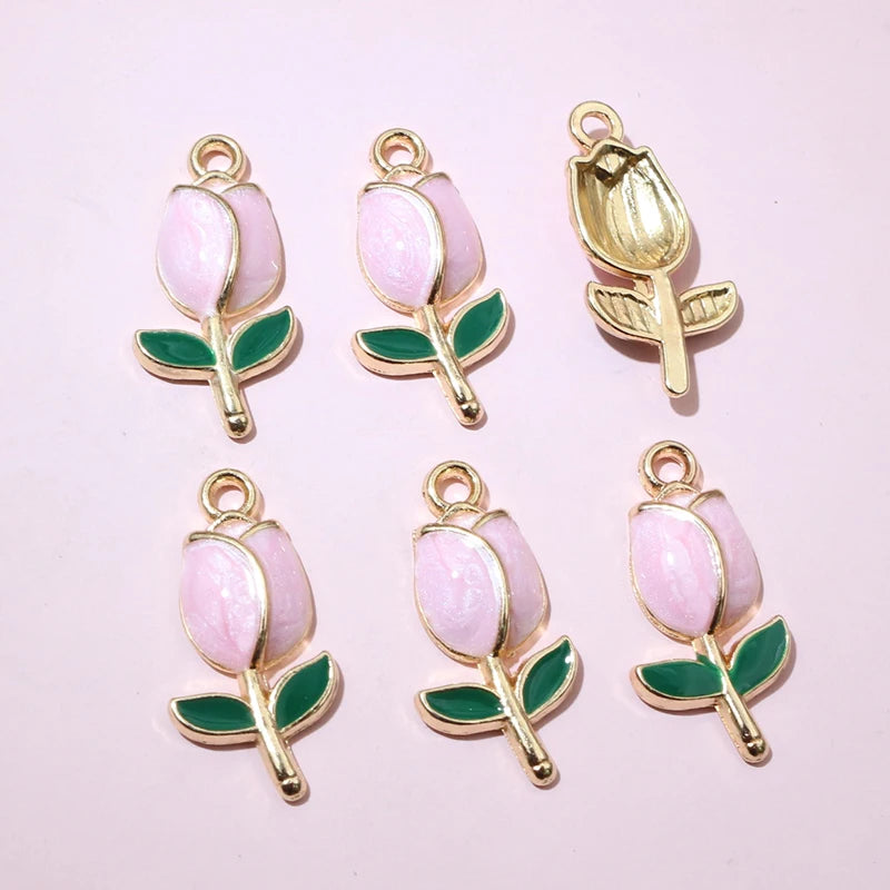 20 Stück 21x10mm Emaille Rose Blumen Anhänger Legierung Metall niedlich Blumen DIY Schmuck Herstellung Zubehör für Halsketten Ohrringe