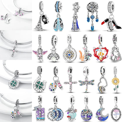 Charms aus 925er-Sterlingsilber, bunt, Sonnenblume, Hund, Jungen, Geschenkartikel, Schmetterling, Flugzeug, Erde, passend für Original-Anhänger, Schmuck, Make-up