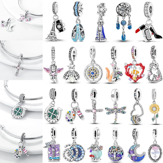 Charms aus 925er-Sterlingsilber, bunt, Sonnenblume, Hund, Jungen, Geschenkartikel, Schmetterling, Flugzeug, Erde, passend für Original-Anhänger, Schmuck, Make-up