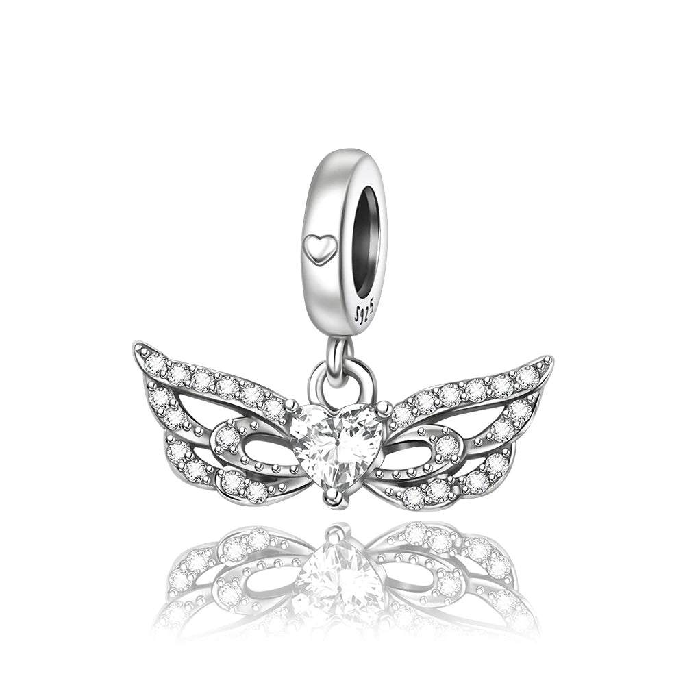 Exquisiter 925er-Sterlingsilber-Charm mit funkelndem Edelstein, Schlüssel, Blume, Schmetterling, passend für DIY-Armbänder, Halsketten, edler Schmuck, Geschenke