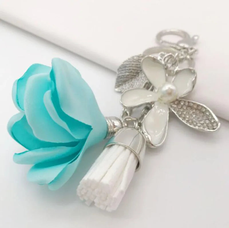 Tuch blume schlüssel Ring Chiffon quaste auto schlüssel ketten Dame paar tasche Neue mode charme blume schlüsselbund Party Geschenk K2029