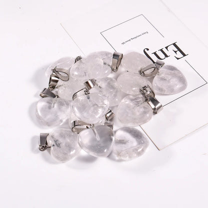 12 Stück Naturstein Quarz Rosenkristall Türkis Opal Herz Anhänger 16mm DIY Schmuckherstellung Halskette Zubehör Charms Handwerk