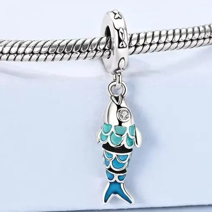 Fisch-Charm aus 925er Silber, passend für Original-Armbänder, Halsketten, zum Selbermachen, für Damen, Modeschmuck
