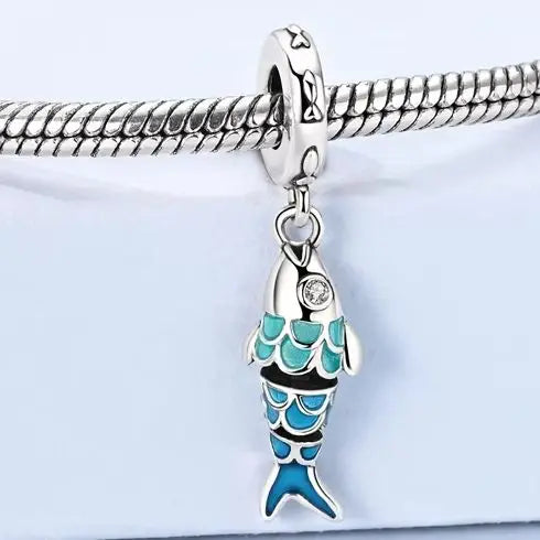 Fisch-Charm aus 925er Silber, passend für Original-Armbänder, Halsketten, zum Selbermachen, für Damen, Modeschmuck