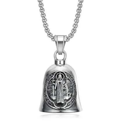 Vintage Christian Jesus Kreuz Glocke Anhänger Motorrad Glocke Halskette Punk Biker Religiöser Exorzist Glücksschmuck für Herren