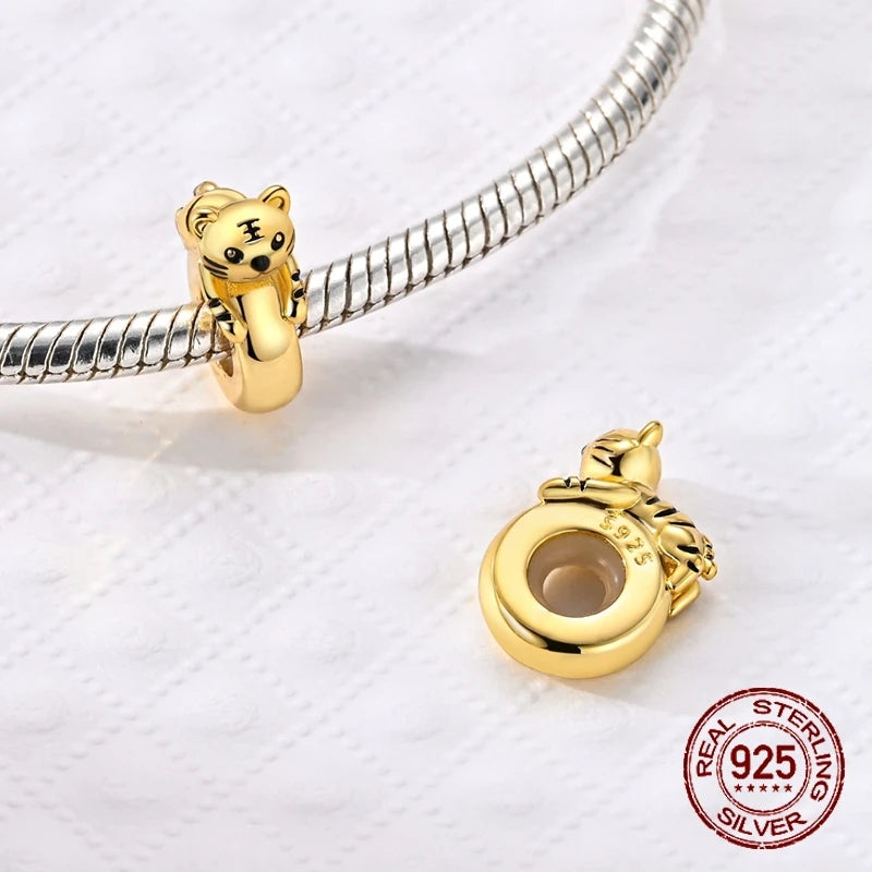 Clip-Perle mit Tiermotiv, 925er-Sterlingsilber, Löwe, Tiger, Elefant, Hund, Positionierungsperle, passend für Original-Armbänder, DIY-Schmuck