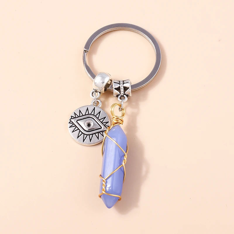 Nette Natürliche Stein Keychians Retro Silber Farbe Legierung Sonne Charms Schlüsselanhänger Frauen Männer Handtasche Anhänger Schlüssel Ketten DIY Zubehör