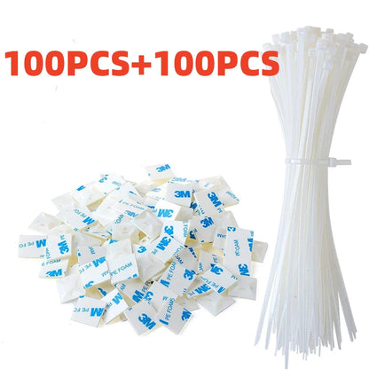 Selbstsichernder Kunststoff-Nylon-Kabelbinder + Nylon, quadratisch, 3 m, selbstklebender Draht, Reißverschluss, fester Sitzhalter, Kabelbinder-Montagebasis