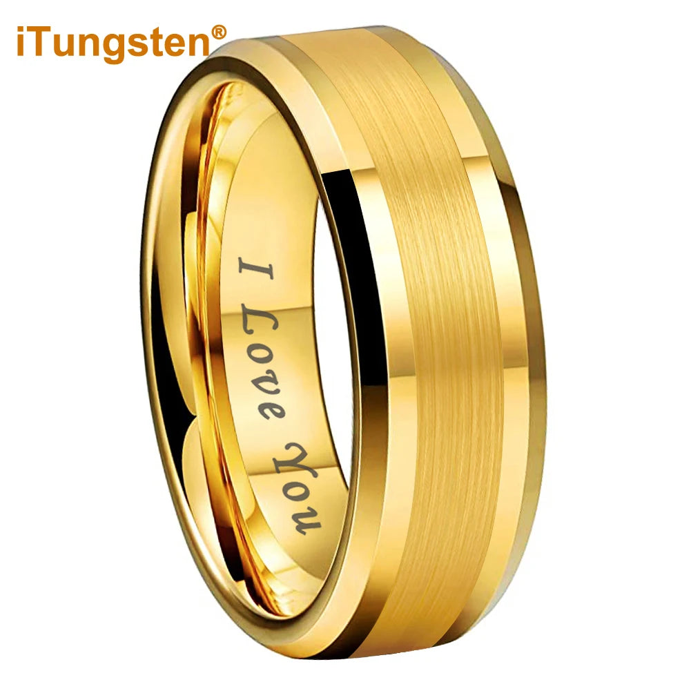iTungsten 6mm 8mm Wolframkarbid-Fingerring für Herren und Damen, Verlobung, Ehering, Modeschmuck, I Love You, graviert, bequeme Passform