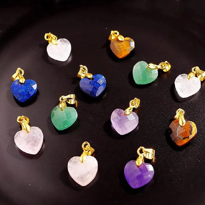 5 teile/los natürliche rosa Quarz Amethyst Lapislazuli facettierte Herz Anhänger 12*5mm kleine Gold Charms für Schmuck herstellung Zubehör